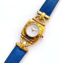 Load image into Gallery viewer, 1990s Gucci 6300L Quartz Watch with White Dial and Blue Leather Strap - Boxed
