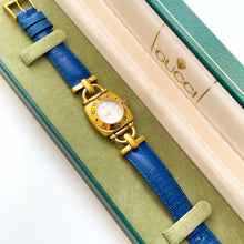 Load image into Gallery viewer, 1990s Gucci 6300L Quartz Watch with White Dial and Blue Leather Strap - Boxed
