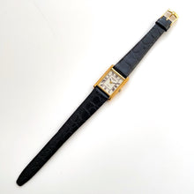 Load image into Gallery viewer, Vintage Tank-Style Gold-Plated Raymond Weil Quartz Watch with Black Leather Strap
