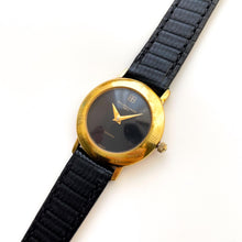 Load image into Gallery viewer, Vintage Gold-Plated Ladies&#39; Balenciaga Quartz Watch with Black Round Dial and Leather Strap
