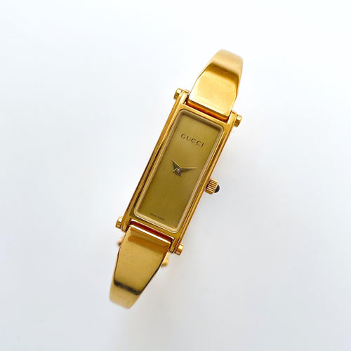 Vintage Ladies' Gold-Plated Gucci 1500L Bangle Quartz Watch with Gold Rectangular Dial