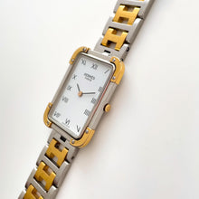 Load image into Gallery viewer, Vintage Two-Tone Hermès Rectangle Croisiere Unisex Quartz Watch with White Dial
