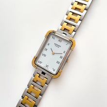 Load image into Gallery viewer, Vintage Two-Tone Hermès Rectangle Croisiere Unisex Quartz Watch with White Dial
