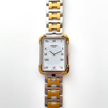 Load image into Gallery viewer, Vintage Two-Tone Hermès Rectangle Croisiere Unisex Quartz Watch with White Dial
