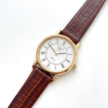 Load image into Gallery viewer, Vintage Ladies&#39; Gold-Plated Longines Presence Quartz Watch with Brown Leather Strap
