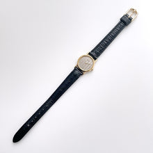 Load image into Gallery viewer, Vintage Gold-Plated Ladies&#39; Seiko Quartz Watch with Striped Dial and Black Leather Strap
