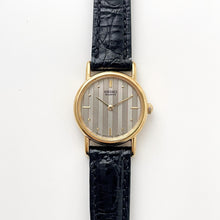 Load image into Gallery viewer, Vintage Gold-Plated Ladies&#39; Seiko Quartz Watch with Striped Dial and Black Leather Strap
