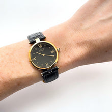 Load image into Gallery viewer, Cartier Must Vendome Vermeil - Gold-Plated Silver 925 with Black Dial and Leather Strap
