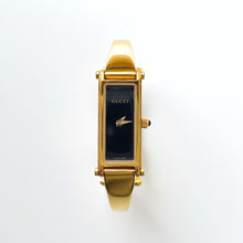 Load image into Gallery viewer, Vintage Ladies&#39; Gold-Plated Gucci 1500L Bangle Quartz Watch with Black Rectangular Dial
