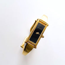 Load image into Gallery viewer, Vintage Ladies&#39; Gold-Plated Gucci 1500L Bangle Quartz Watch with Black Rectangular Dial
