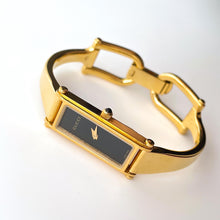 Load image into Gallery viewer, Vintage Ladies&#39; Gold-Plated Gucci 1500L Bangle Quartz Watch with Black Rectangular Dial
