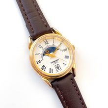 Load image into Gallery viewer, Vintage Constant Sun &amp; Moon Phase Quartz Watch with Brown Leather Strap
