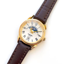 Load image into Gallery viewer, Vintage Constant Sun &amp; Moon Phase Quartz Watch with Brown Leather Strap
