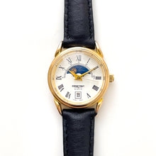 Load image into Gallery viewer, Vintage Constant Sun &amp; Moon Phase Quartz Watch with Black Leather Strap
