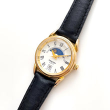 Load image into Gallery viewer, Vintage Constant Sun &amp; Moon Phase Quartz Watch with Black Leather Strap
