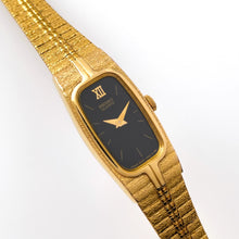 Load image into Gallery viewer, Tiny Vintage Gold-Plated Ladies&#39; Seiko Quartz Watch with Black Rectangular Dial
