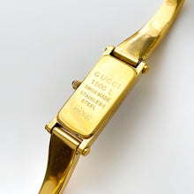 Load image into Gallery viewer, Vintage Ladies&#39; Gold-Plated Gucci 1500L Bangle Quartz Watch with Black Rectangular Dial
