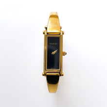 Load image into Gallery viewer, Vintage Ladies&#39; Gold-Plated Gucci 1500L Bangle Quartz Watch with Black Rectangular Dial
