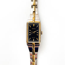 Load image into Gallery viewer, Vintage 1990s Two-Tone Ladies&#39; Seiko Solar Watch with Black Rectangular Dial
