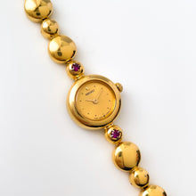 Load image into Gallery viewer, Rare 90s Gold-Plated Seiko Jewellery Quartz Watch with Tiny Dial, Thin Beaded Bracelet and 2 Rubies
