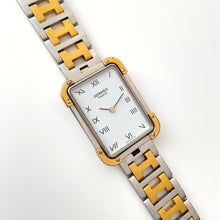 Load image into Gallery viewer, Vintage Two-Tone Hermès Rectangle Croisiere Unisex Quartz Watch with White Dial
