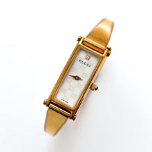 Load image into Gallery viewer, Vintage 00s Ladies&#39; Gold-Plated Gucci 1500L Bangle Quartz Watch with Rectangular Mother of Pearl Dial
