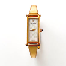 Load image into Gallery viewer, Vintage 00s Ladies&#39; Gold-Plated Gucci 1500L Bangle Quartz Watch with Rectangular Mother of Pearl Dial
