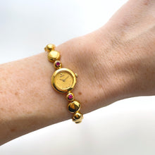 Load image into Gallery viewer, Rare 90s Gold-Plated Seiko Jewellery Quartz Watch with Tiny Dial, Thin Beaded Bracelet and 2 Rubies
