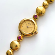 Load image into Gallery viewer, Rare 90s Gold-Plated Seiko Jewellery Quartz Watch with Tiny Dial, Thin Beaded Bracelet and 2 Rubies
