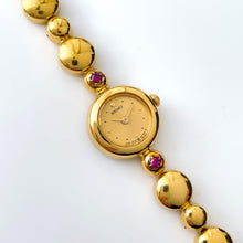 Load image into Gallery viewer, Rare 90s Gold-Plated Seiko Jewellery Quartz Watch with Tiny Dial, Thin Beaded Bracelet and 2 Rubies
