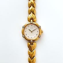 Load image into Gallery viewer, Very Rare 90s Gold-Plated Seiko Tissé Jewellery Quartz Watch with Tiny Dial, Thin Bracelet and 6 Diamonds
