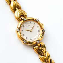 Load image into Gallery viewer, Very Rare 90s Gold-Plated Seiko Tissé Jewellery Quartz Watch with Tiny Dial, Thin Bracelet and 6 Diamonds
