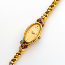 Load image into Gallery viewer, Very Rare 90s Gold-Plated Seiko Jewellery Quartz Watch with Tiny Dial, Thin Bracelet 2 Rubies and 2 Diamonds
