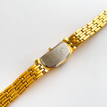 Load image into Gallery viewer, Extremely Rare Vintage 1990s 18ct Gold-Plated Ladies&#39; Seiko Half Moon Quartz Watch With Black Asymmetrical Dial and Genuine Diamonds
