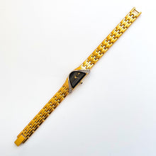 Load image into Gallery viewer, Extremely Rare Vintage 1990s 18ct Gold-Plated Ladies&#39; Seiko Half Moon Quartz Watch With Black Asymmetrical Dial and Genuine Diamonds
