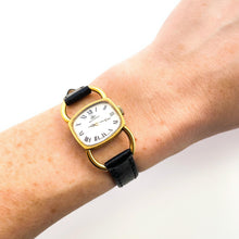 Load image into Gallery viewer, Rare Vintage Gold-Plated Bucherer Mechanical Dress Watch with Black Leather Strap
