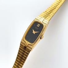 Load image into Gallery viewer, Tiny Vintage Gold-Plated Ladies&#39; Seiko Quartz Watch with Black Rectangular Dial
