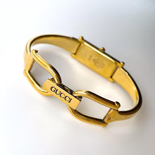 Load image into Gallery viewer, Vintage Ladies&#39; Gold-Plated Gucci 1500 Bangle Quartz Watch with Black Rectangular Dial
