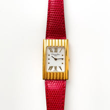 Load image into Gallery viewer, Vintage Christian Dior Gold-Plated Ladies&#39; Quartz Watch with Red Leather Strap and Rectangular Tank Dial - Boxed
