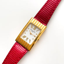 Load image into Gallery viewer, Vintage Christian Dior Gold-Plated Ladies&#39; Quartz Watch with Red Leather Strap and Rectangular Tank Dial - Boxed
