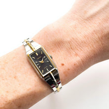 Load image into Gallery viewer, Vintage 1990s Two-Tone Ladies&#39; Seiko Solar Watch with Black Rectangular Dial
