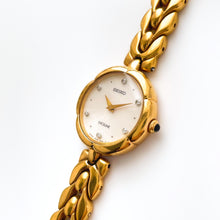 Load image into Gallery viewer, Rare 90s Gold-Plated Seiko Exceline Jewellery Quartz Watch with Round Dial, Intricate Bracelet and 6 Diamonds
