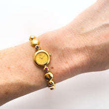 Load image into Gallery viewer, Rare 90s Gold-Plated Seiko Jewellery Quartz Watch with Tiny Dial, Thin Beaded Bracelet and 2 Rubies
