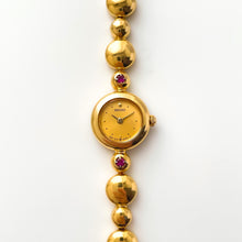 Load image into Gallery viewer, Rare 90s Gold-Plated Seiko Jewellery Quartz Watch with Tiny Dial, Thin Beaded Bracelet and 2 Rubies
