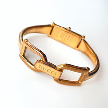 Load image into Gallery viewer, Vintage 00s Ladies&#39; Gold-Plated Gucci 1500L Bangle Quartz Watch with Rectangular Mother of Pearl Dial
