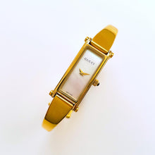 Load image into Gallery viewer, Vintage 1990s Ladies&#39; Gold-Plated Gucci 1500L Bangle Quartz Watch with Rectangular Mother of Pearl Dial
