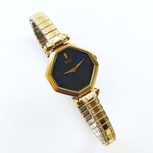 Load image into Gallery viewer, Vintage 1980 Gold-Plated Ladies&#39; Seiko Quartz Watch With Dark Blue Dial and Expanding Bracelet
