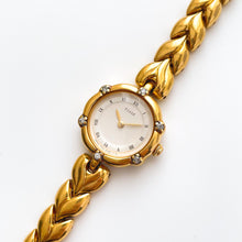 Load image into Gallery viewer, Very Rare 90s Gold-Plated Seiko Tissé Jewellery Quartz Watch with Tiny Dial, Thin Bracelet and 6 Diamonds
