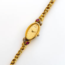 Load image into Gallery viewer, Very Rare 90s Gold-Plated Seiko Jewellery Quartz Watch with Tiny Dial, Thin Bracelet 2 Rubies and 2 Diamonds
