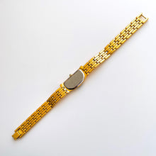 Load image into Gallery viewer, Extremely Rare Vintage 1990s 18ct Gold-Plated Ladies&#39; Seiko Half Moon Quartz Watch With Black Asymmetrical Dial and Genuine Diamonds
